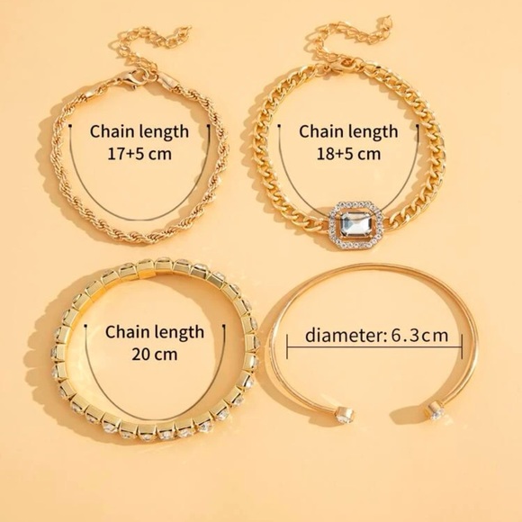 NEW Glamorous Gold Plated Rhinestone Bracelets - 4 Pieces - Picture 4 of 5
